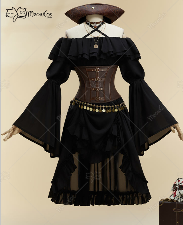 Leather Work Dress - MOBBUNNY Women's Halloween Black Pirate Style