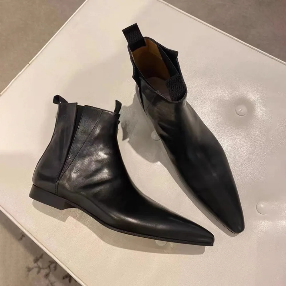 Leather Work Dress - Luxury Women's Short Boots Autumn/Winter Genuine