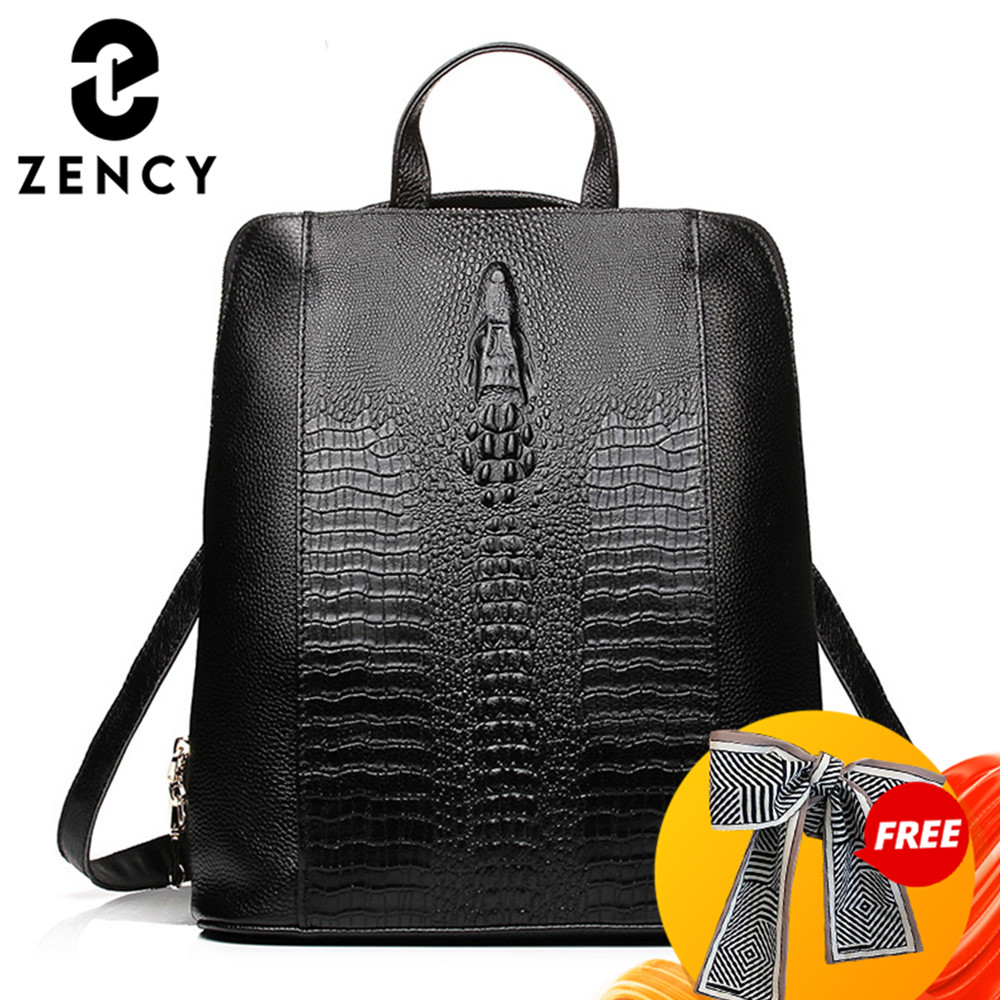 Leather Work Bag Women - Zency Women's Crocodile Leather Backpack 100%