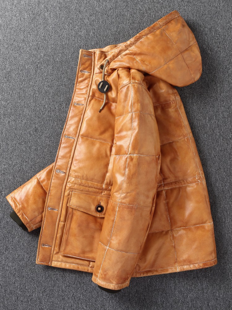 Winter Mens Sheepskin Genuine  - Leather Work Jacket With Hood review and price
