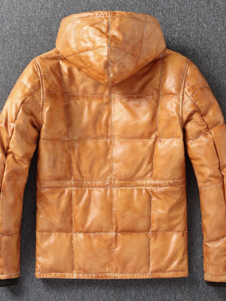 Winter Mens Sheepskin Genuine  - Leather Work Jacket With Hood review and price