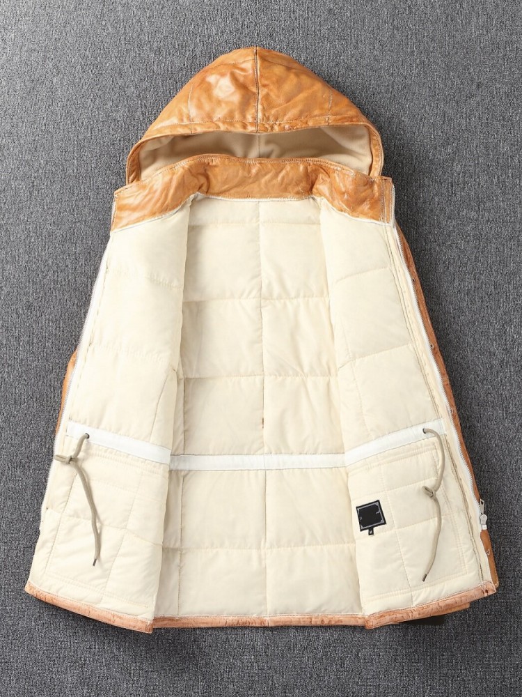 Winter Mens Sheepskin Genuine  - Leather Work Jacket With Hood review and price