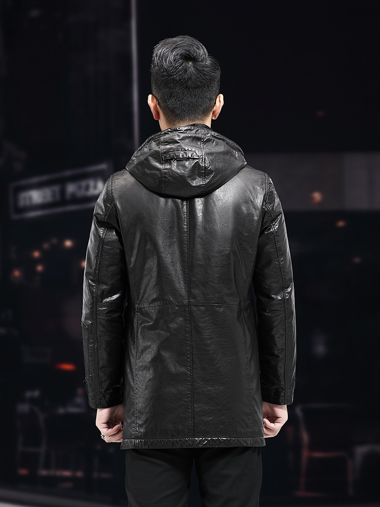 Men Winter Warm Mid Long Oil W - Leather Work Jacket With Hood review and price