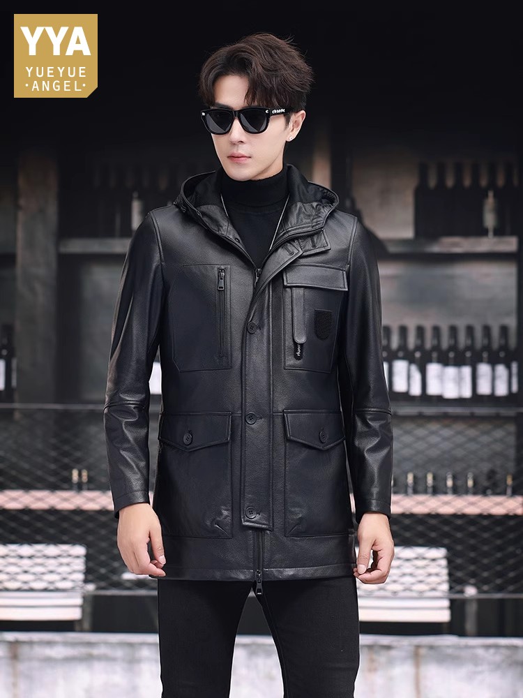 Winter Business Men Work Mid L - Leather Work Jacket With Hood review and price