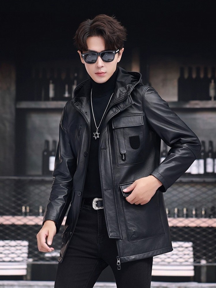 Winter Business Men Work Mid L - Leather Work Jacket With Hood review and price