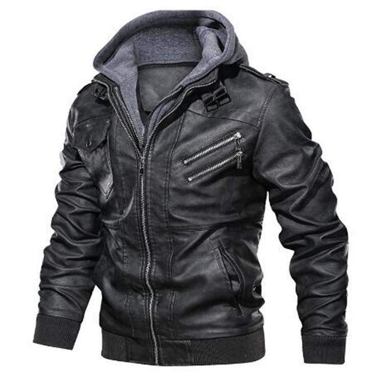 Men Hooded Coats Pu Jackets Zi - Leather Work Jacket With Hood review and price