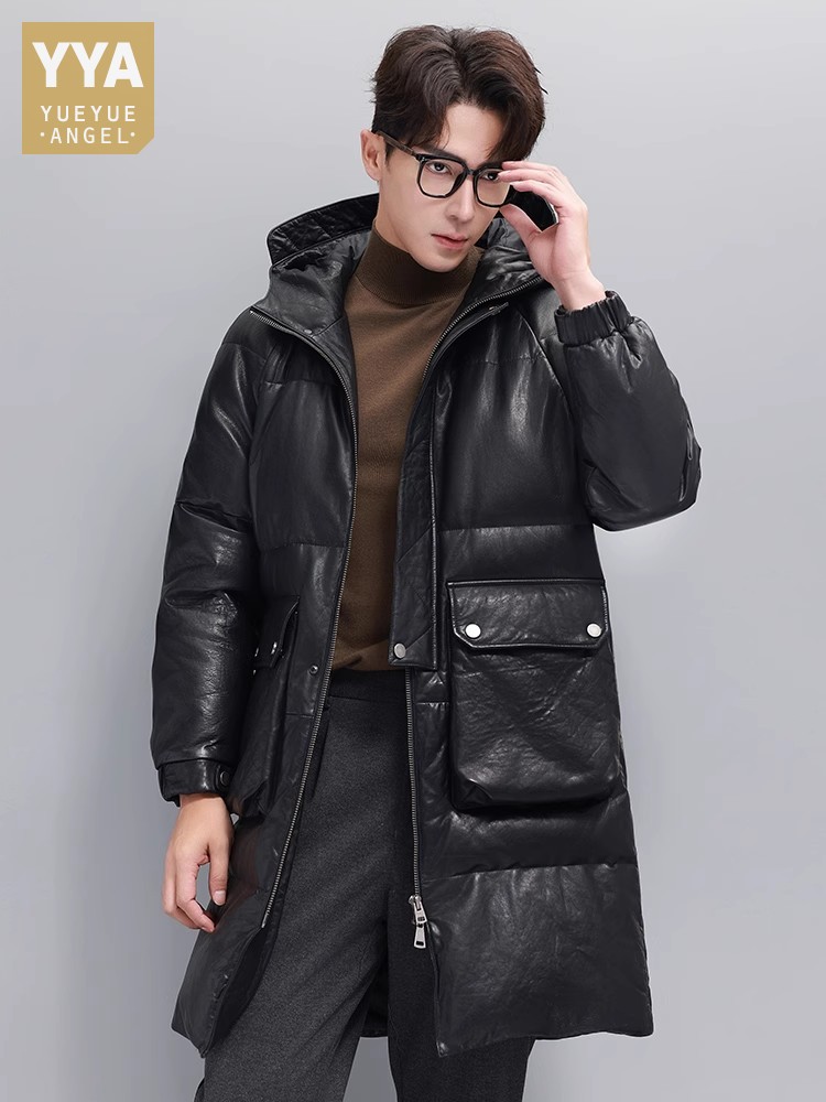Winter Mens Warm Goose Down Ja - Leather Work Jacket With Hood review and price