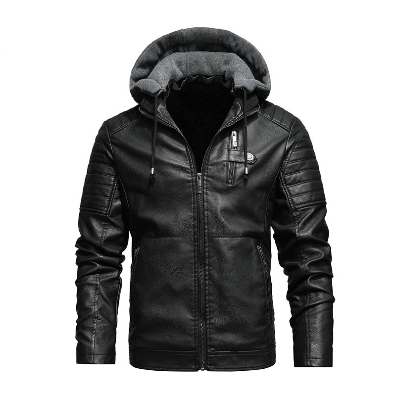 Men Hooded Coat Thick Warm Pu  - Leather Work Jacket With Hood review and price