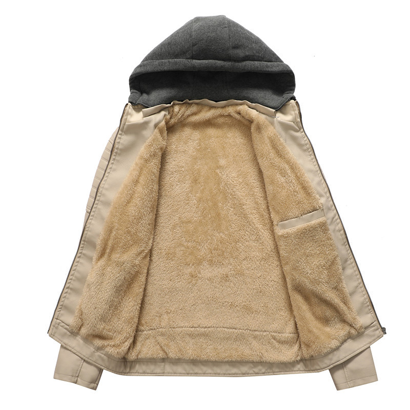 Men Hooded Coat Thick Warm Pu  - Leather Work Jacket With Hood review and price