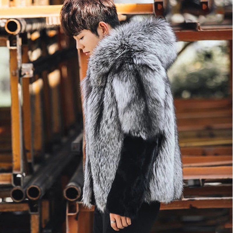 2026 Men Faux Fur Fox Coats Sh - Leather Work Jacket With Hood review and price