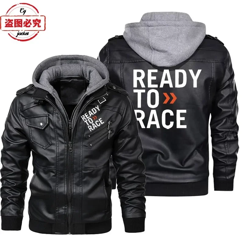 Ready To Race Logo Printed Off - Leather Work Jacket With Hood review and price
