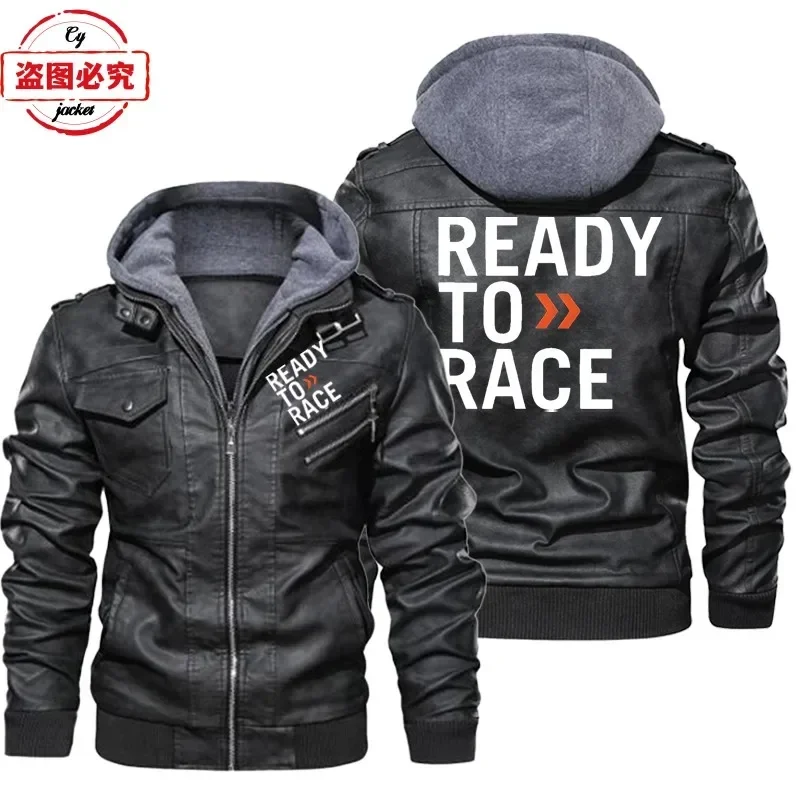 Ready To Race Logo Printed Off - Leather Work Jacket With Hood review and price