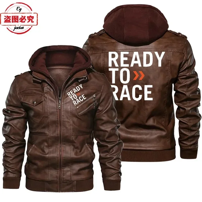 Ready To Race Logo Printed Off - Leather Work Jacket With Hood review and price
