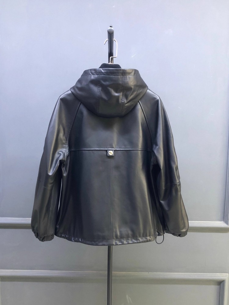 Hot Sale Autumn Women Natural  - Leather Work Jacket With Hood review and price