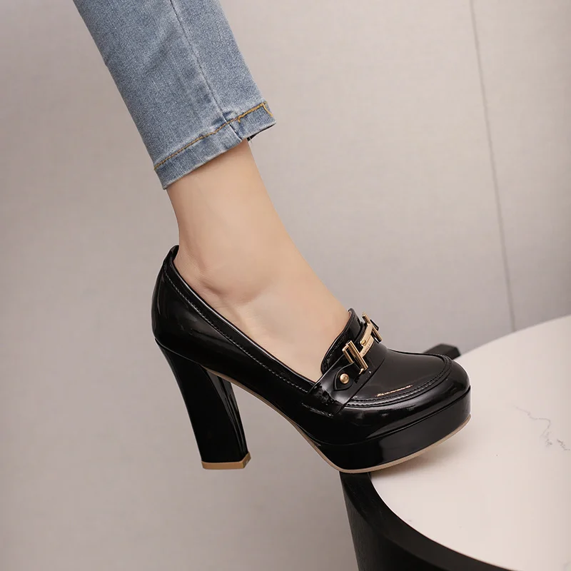 Fashion Metal Chain Women Loaf - Leather Work Dress review and price