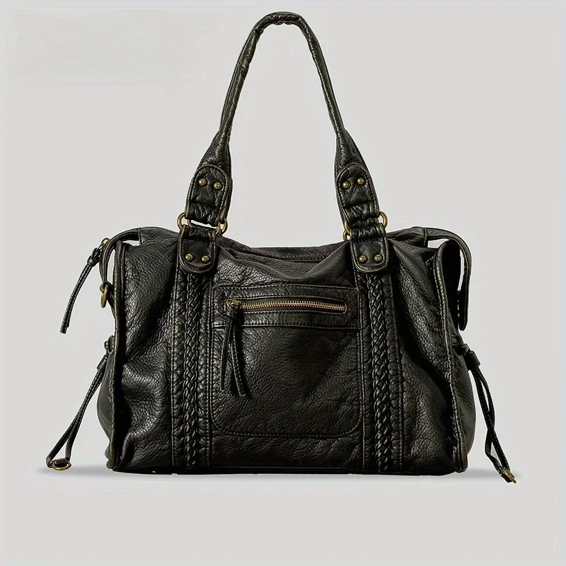 ​​Braided Trim Black Leather T - Leather Work Bag Women review and price