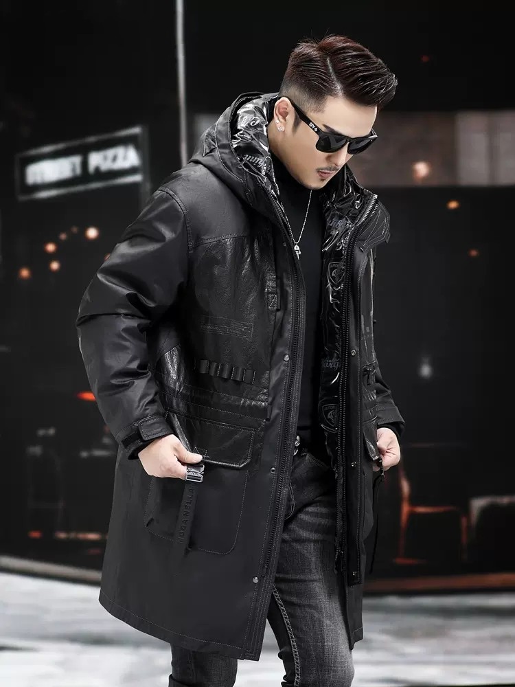 Winter Genuine Leather Coat Me - Leather Work Jacket With Hood review and price
