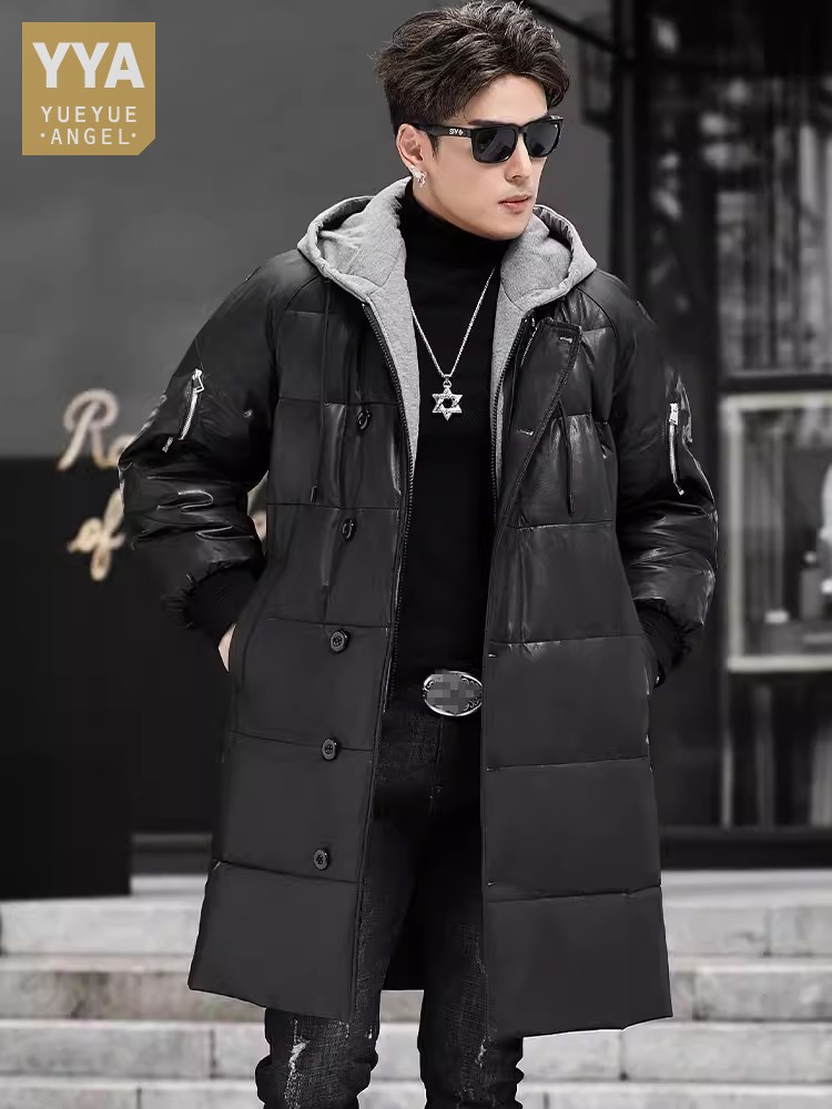 Winter New Men Hooded Long Gen - Leather Work Jacket With Hood review and price