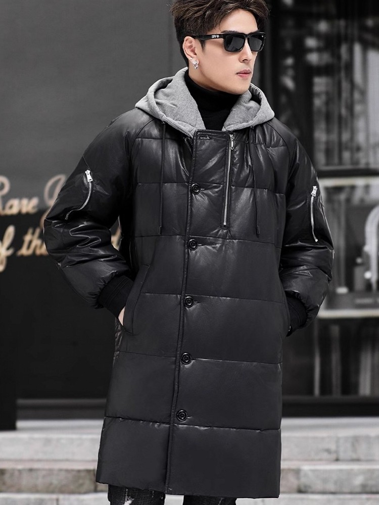 Winter New Men Hooded Long Gen - Leather Work Jacket With Hood review and price