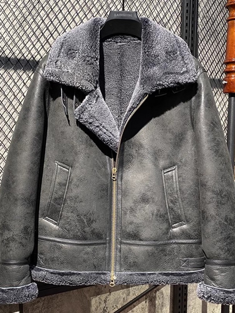 Men Winter Warm Wool Lining Sh - Leather Work Jacket With Hood review and price