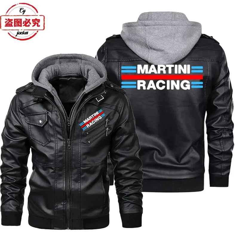 Martini Racing Logo Printed Ra - Leather Work Jacket With Hood review and price