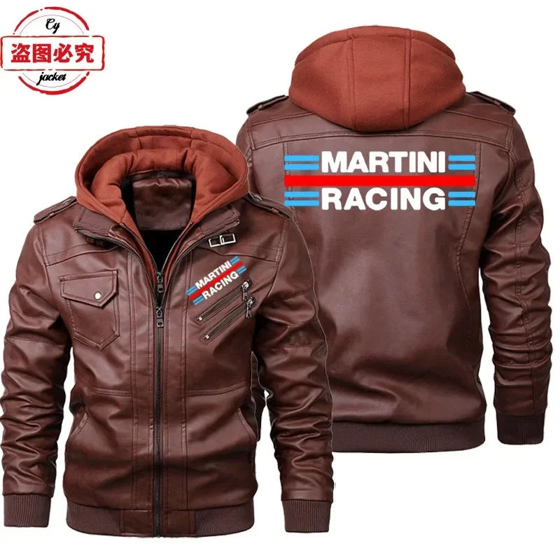 Martini Racing Logo Printed Ra - Leather Work Jacket With Hood review and price