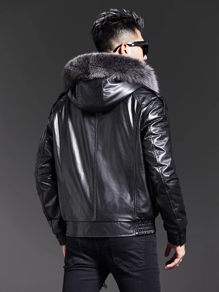 Fashion Mens Winter Fox Fur Co - Leather Work Jacket With Hood review and price